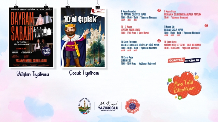 TOKAT BELEDİYESİ’NDEN ARA TATİLDE DOLU DOLU RENKLİ ETKİNLİKLER